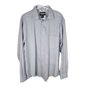 Pronto Uomo Dress Shirt Men's XL Blue,gray Striped Non-iron Modern Fit  Preppy